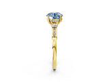 Yellow gold Fancy Blue Round Cut Brilliant Three-Stone Pave Band with Four-Prong Setting_2