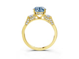 Yellow gold Fancy Blue Round Cut Brilliant Three-Stone Pave Band with Four-Prong Setting_3