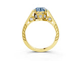 Yellow gold Fancy Blue Round  Cut Cathedral Pave Diamond Engagement Ring with Six-Prong Setting_35