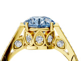 Yellow gold Fancy Blue Round  Cut Cathedral Pave Diamond Engagement Ring with Six-Prong Setting_36