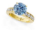 Yellow gold Fancy Blue Round  Cut Channel Set Diamond Engagement Ring with Four-Prong Setting_225
