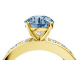 Yellow gold Fancy Blue Round  Cut Channel Set Diamond Engagement Ring with Four-Prong Setting_226