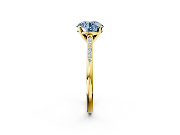 Yellow gold Fancy Blue Round  Cut Channel Set Solitaire Engagement Ring with Four-Prong Setting