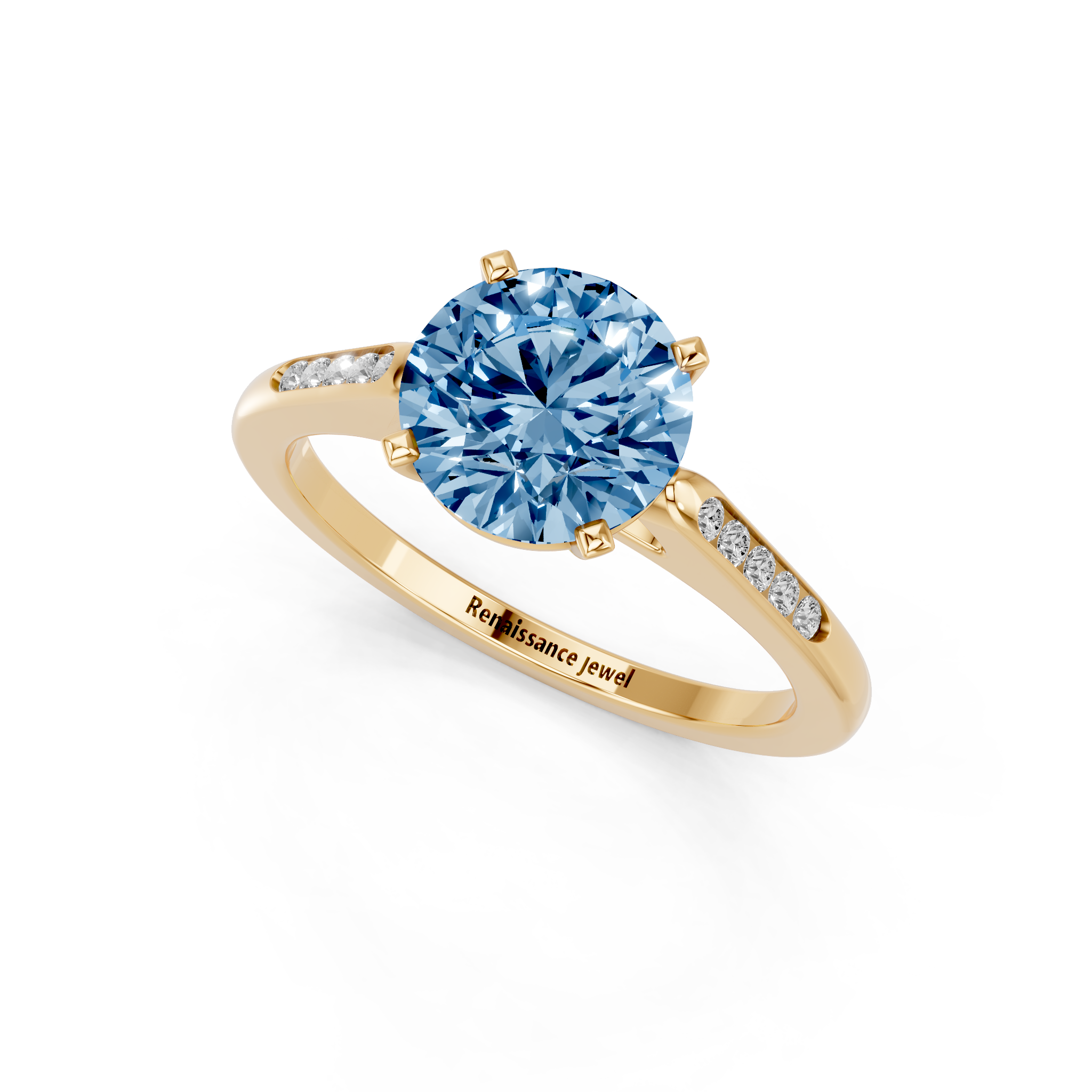 Yellow gold Fancy Blue Round  Cut Channel Set Solitaire Engagement Ring with Four-Prong Setting_77