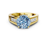 Yellow gold Fancy Blue Round Cut Cut Channel Set Solitaire Ring with Four-Prong Setting