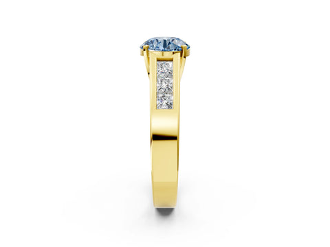 Yellow gold Fancy Blue Round Cut Cut Channel Set Solitaire Ring with Four-Prong Setting_2