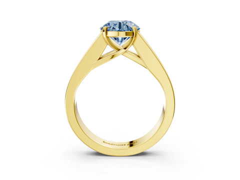 Yellow gold Fancy Blue Round Cut Cut Channel Set Solitaire Ring with Four-Prong Setting_3