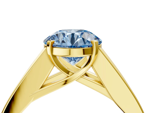 Yellow gold Fancy Blue Round Cut Cut Channel Set Solitaire Ring with Four-Prong Setting_4