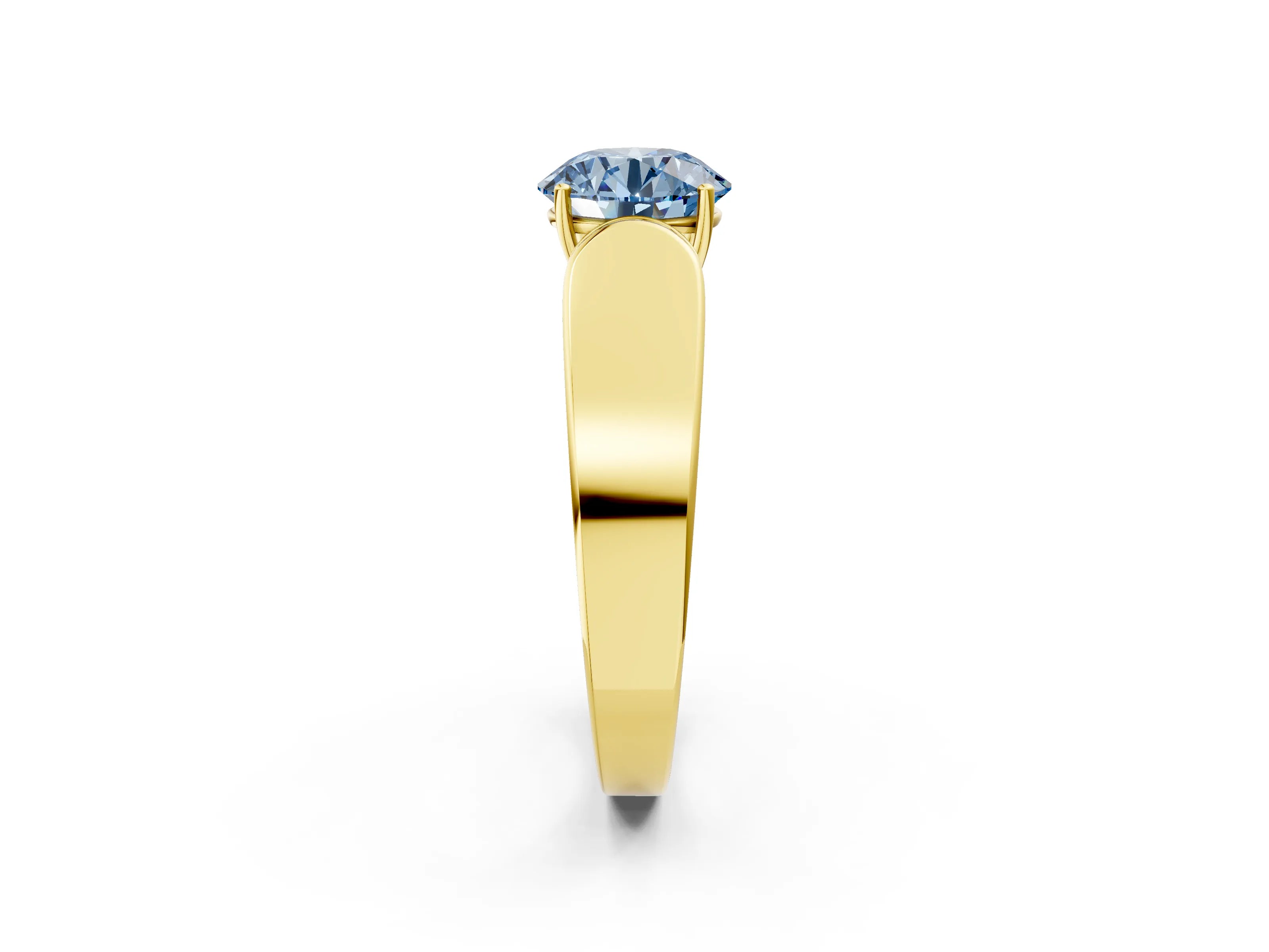 Yellow gold Fancy Blue Round Cut Cut Diamond Channel Set Solitaire Ring with Four-Prong Setting_2