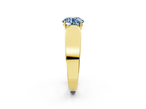 Yellow gold Fancy Blue Round Cut Cut Diamond Channel Set Solitaire Ring with Four-Prong Setting_2