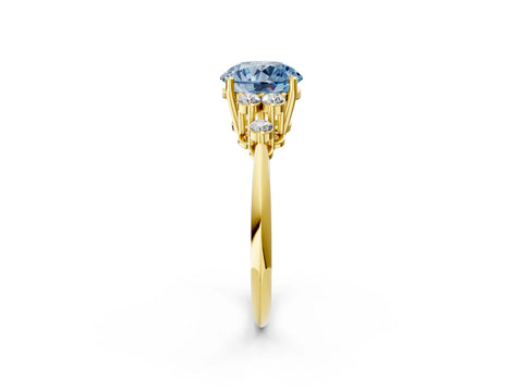 Yellow gold Fancy Blue Round Cut Cut Diamond Cluster Ring with Solitaire Band and Four-Prong Setting_2