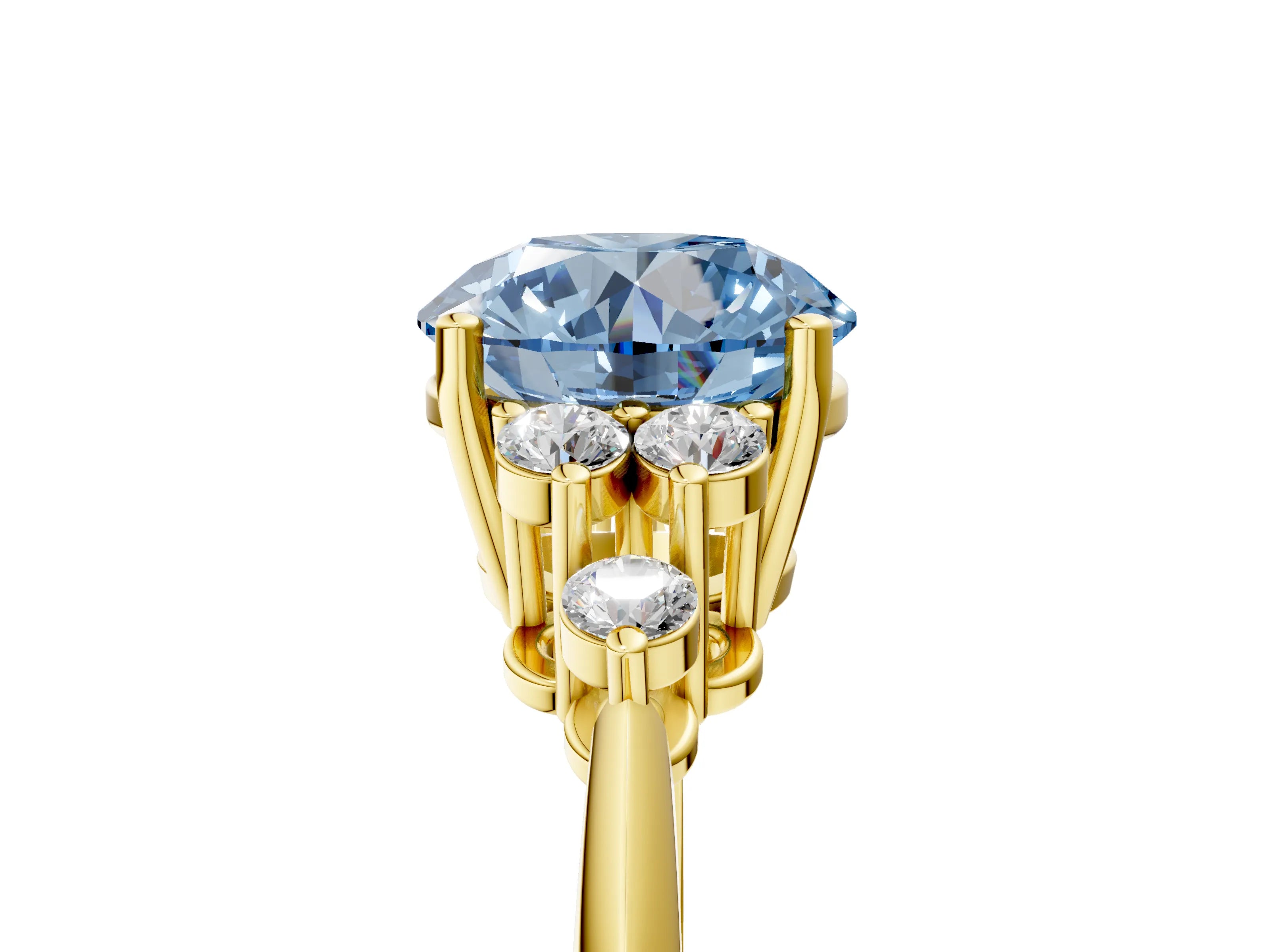 Yellow gold Fancy Blue Round Cut Cut Diamond Cluster Ring with Solitaire Band and Four-Prong Setting_5
