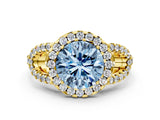 Yellow gold Fancy Blue Round Cut Cut Diamond Halo Engagement Ring with Open Split Pavé Band
