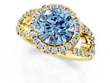 Yellow gold Fancy Blue Round Cut Cut Diamond Halo Engagement Ring with Open Split Pavé Band_1