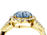 Yellow gold Fancy Blue Round Cut Cut Diamond Halo Engagement Ring with Open Split Pavé Band_4