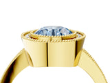 Yellow gold Fancy Blue Round Cut-Cut Diamond Halo Engagement Ring with Pave Band and Prong Setting_4