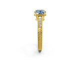 Yellow gold Fancy Blue Round Cut Cut Diamond Milgrain Pave Band Four-Prong Setting Ring_5