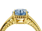 Yellow gold Fancy Blue Round Cut Cut Diamond Milgrain Pave Band Four-Prong Setting Ring_7