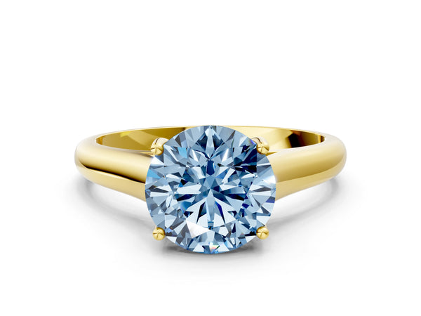 Yellow gold Fancy Blue Round Cut Cut Diamond Solitaire Engagement Ring with Tapered Plain Band and Four-Prong Setting
