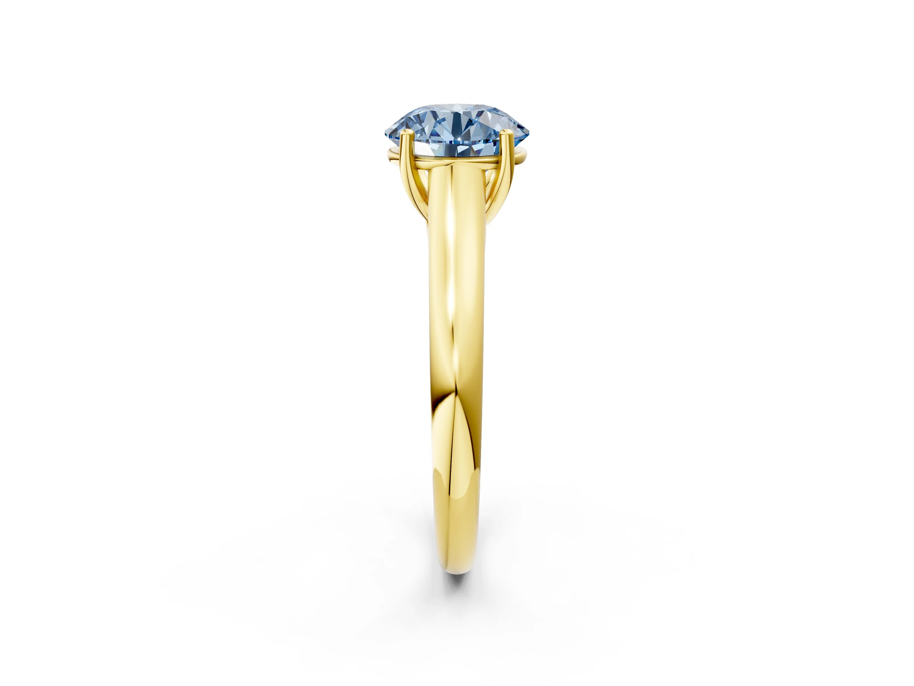 Yellow gold Fancy Blue Round Cut Cut Diamond Solitaire Engagement Ring with Tapered Plain Band and Four-Prong Setting_2