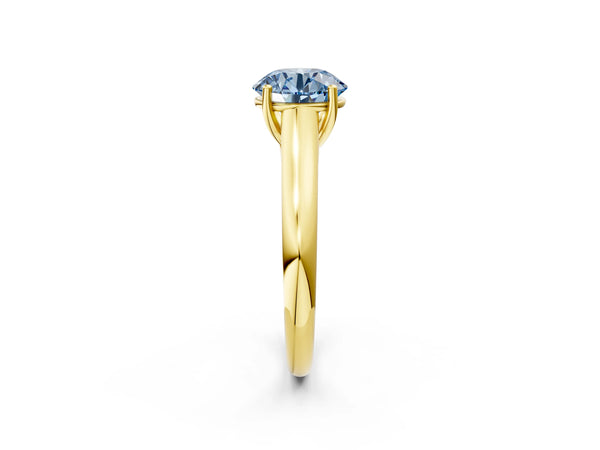 Yellow gold Fancy Blue Round Cut Cut Diamond Solitaire Engagement Ring with Tapered Plain Band and Four-Prong Setting