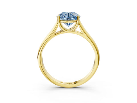 Yellow gold Fancy Blue Round Cut Cut Diamond Solitaire Engagement Ring with Tapered Plain Band and Four-Prong Setting_3