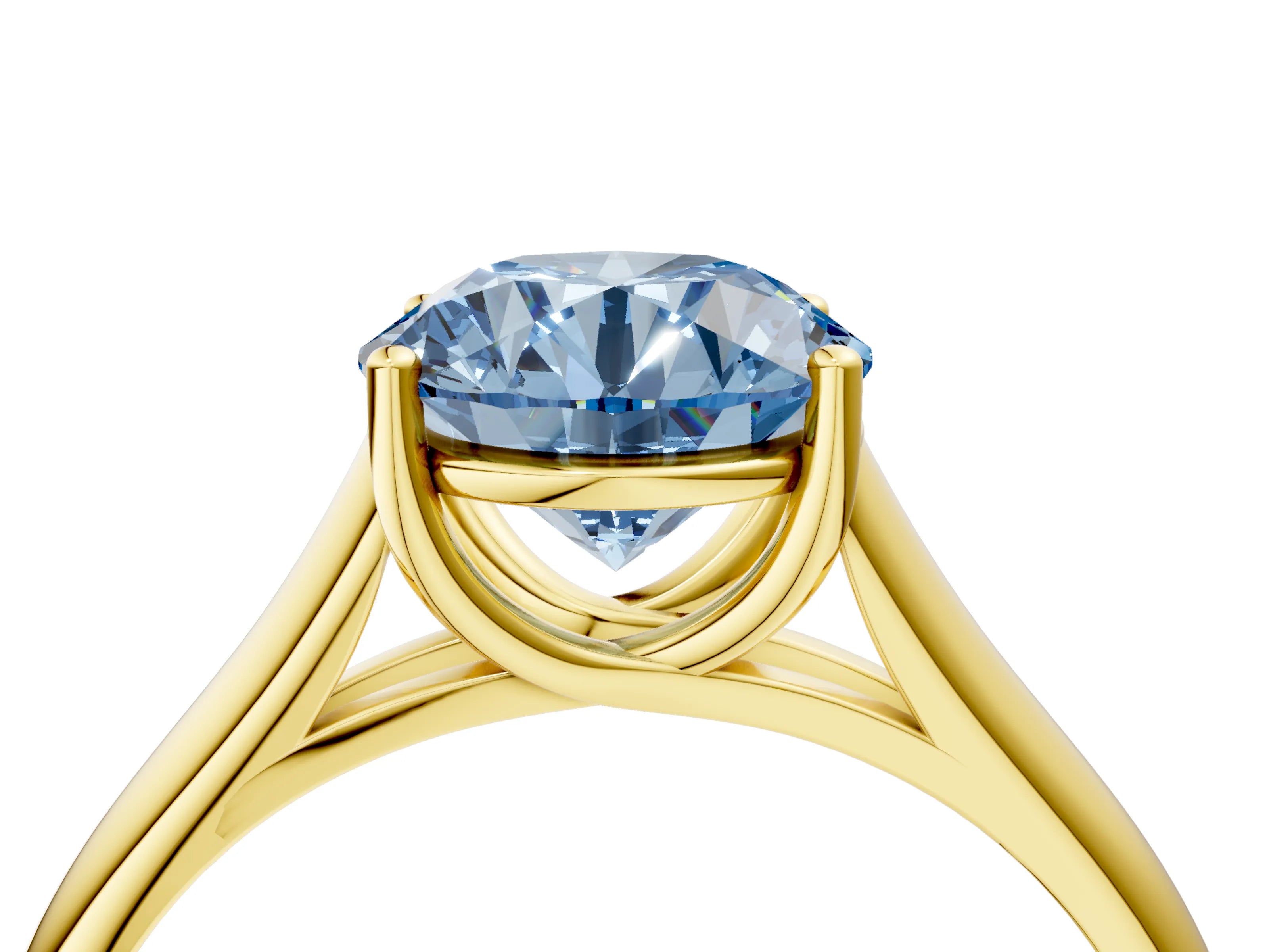 Yellow gold Fancy Blue Round Cut Cut Diamond Solitaire Engagement Ring with Tapered Plain Band and Four-Prong Setting_4