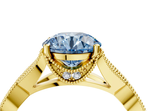 Yellow gold Fancy Blue Round Cut Cut Diamond Twisted Band with Milgrain Pave Setting and Four-Prong Setting_4