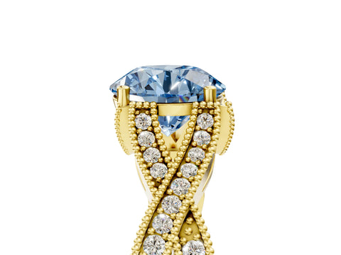 Yellow gold Fancy Blue Round Cut Cut Diamond Twisted Band with Milgrain Pave Setting and Four-Prong Setting_5