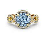 Yellow gold Fancy Blue Round Cut Cut Halo Diamond Infinity Band with Four-Prong Setting
