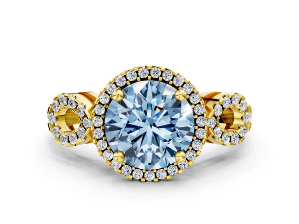 Yellow Gold Round Pave Infinity Halo Engagement Ring Setting for Fancy Blue Center