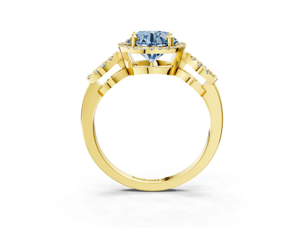 Yellow Gold Round Pave Infinity Halo Engagement Ring Setting for Fancy Blue Center
