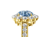 Yellow gold Fancy Blue Round Cut Cut Halo Diamond Pavé Engagement Ring with Milgrain Detailing_5