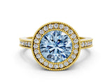 Yellow gold Fancy Blue Round Cut Cut Halo Pavé Diamond Ring