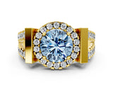 Yellow gold Fancy Blue Round Cut Cut Halo Split Shank Prong Set Ring