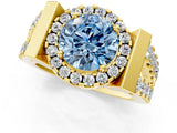 Yellow gold Fancy Blue Round Cut Cut Halo Split Shank Prong Set Ring_1
