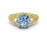 Yellow gold Fancy Blue Round Cut Cut Milgrain Pave Diamond Engagement Ring with Four-Prong Setting_3