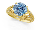 Yellow gold Fancy Blue Round Cut Cut Milgrain Pave Diamond Engagement Ring with Four-Prong Setting_4