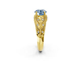 Yellow gold Fancy Blue Round Cut Cut Milgrain Pave Diamond Engagement Ring with Four-Prong Setting_5