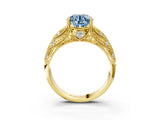 Yellow gold Fancy Blue Round Cut Cut Milgrain Pave Diamond Engagement Ring with Four-Prong Setting_6