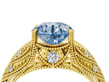 Yellow gold Fancy Blue Round Cut Cut Milgrain Pave Diamond Engagement Ring with Four-Prong Setting_7