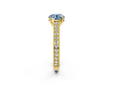 Yellow gold Fancy Blue Round Cut Cut Pave Band Milgrain Solitaire Ring_2