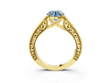 Yellow gold Fancy Blue Round Cut Cut Pave Band Milgrain Solitaire Ring_3