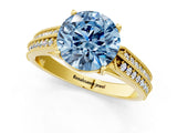 Yellow gold Fancy Blue Round Cut Cut Pave Split Shank Engagement Ring with Four-Prong Setting_1