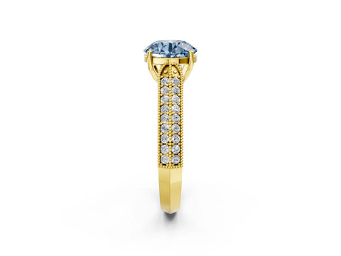 Yellow gold Fancy Blue Round Cut Cut Pave Split Shank Engagement Ring with Four-Prong Setting_2