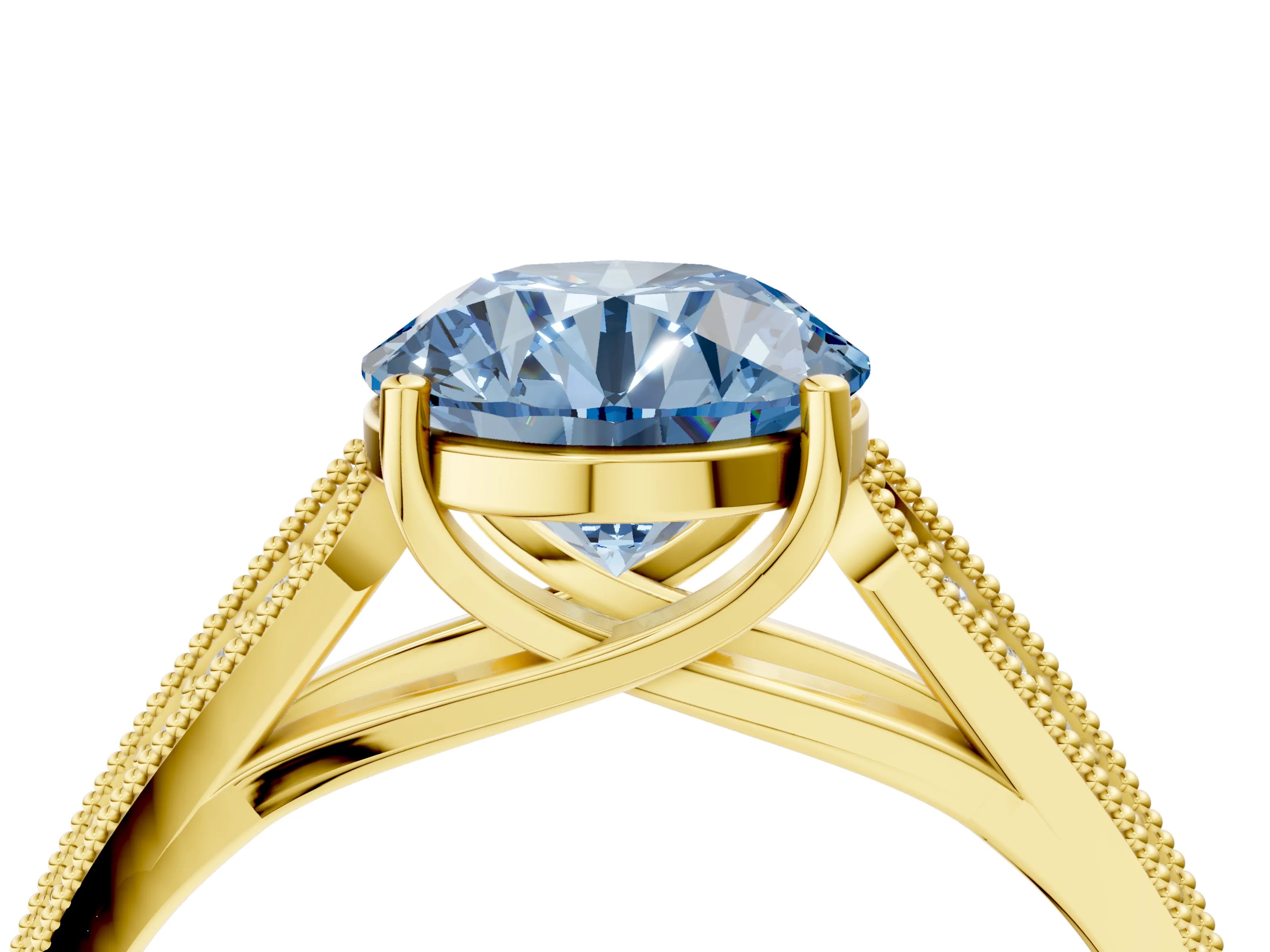 Yellow gold Fancy Blue Round Cut Cut Pave Split Shank Engagement Ring with Four-Prong Setting_4