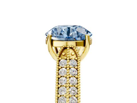 Yellow gold Fancy Blue Round Cut Cut Pave Split Shank Engagement Ring with Four-Prong Setting_5