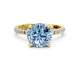 Yellow gold Fancy Blue Round Cut Diamond Brilliant Solitaire Ring with Pavé Band and Four-Prong Setting_12
