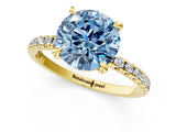 Yellow gold Fancy Blue Round Cut Diamond Brilliant Solitaire Ring with Pavé Band and Four-Prong Setting_13