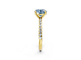 Yellow gold Fancy Blue Round Cut Diamond Brilliant Solitaire Ring with Pavé Band and Four-Prong Setting_14
